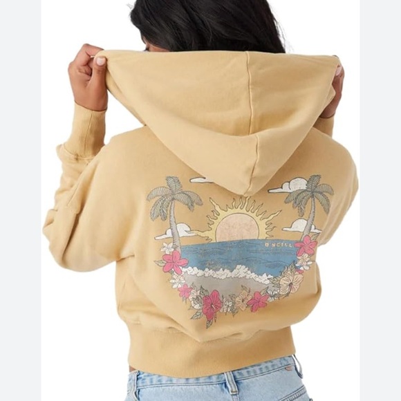 O’Neill Darcie Crop Palm Tree Beach Hoodie NWT XL - Picture 1 of 8